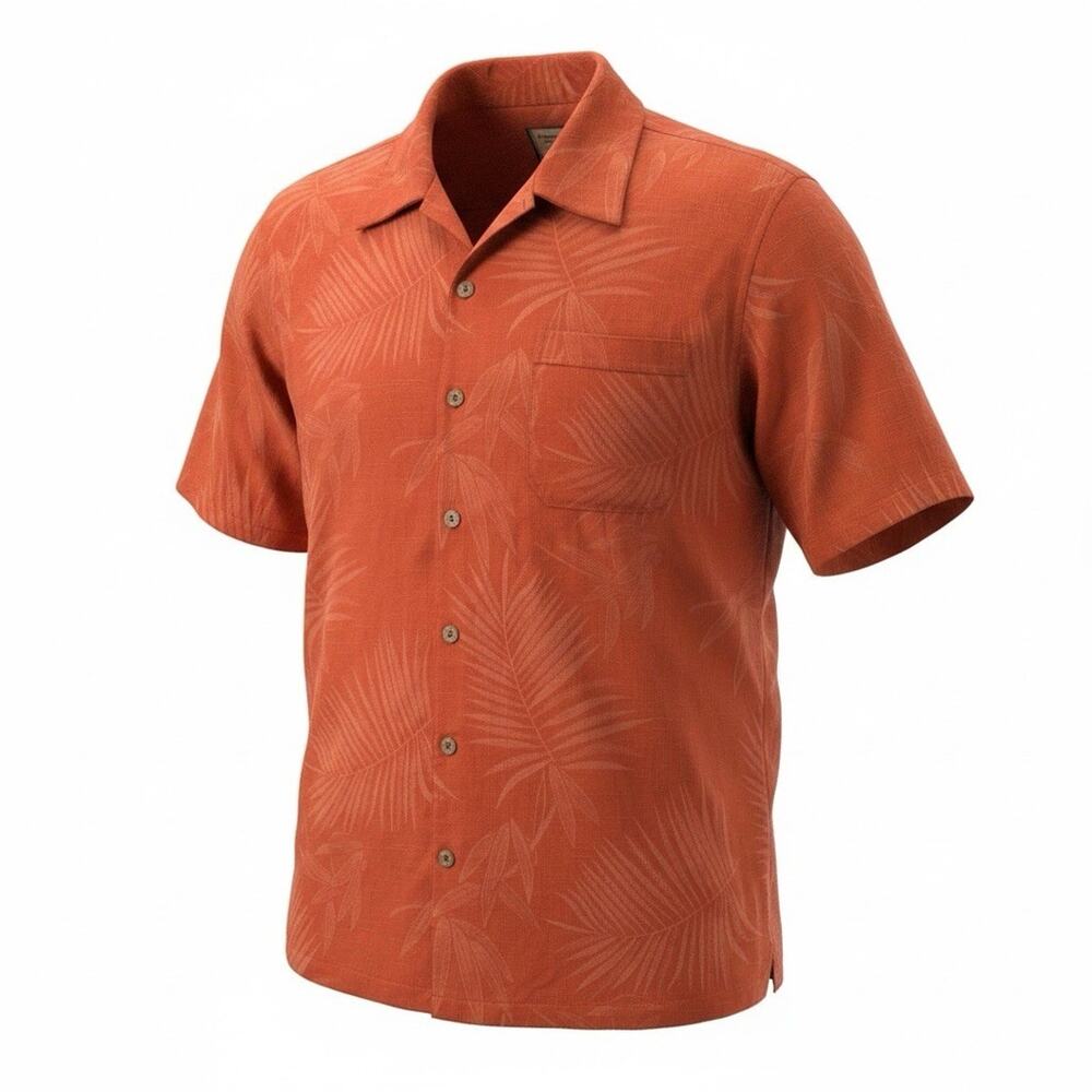 Jamaica Jaxx Hawaiian Mens XXL Orange 100% Silk Tropical Palm Camp Shirt A146